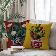 4件裝彩色仙人掌與多肉植物圖案枕套，17.71in*17.71in 柔軟現代聚酯纖維，適用於家居裝飾、沙發、臥室、客廳，四季通用枕套，不含枕芯 - 彩色 - 查看 8