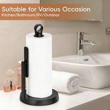 VITSCAN Heavy-Duty Stainless Steel Paper Towel Holder With Tension Arm – Easy One-Handed Tear, Modern Standing Countertop Dispenser For Kitchen, Holds All Paper Towel Rolls - Silver - View 6