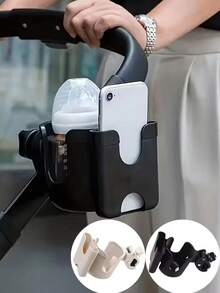 1pc 2-In-1 Stroller Cup Holder & Phone Holder, Beige Universal Stroller Accessory, Multi-Functional Water Bottle & Milk Tea Storage Rack, Suitable For Toddler Strollers - Multicolor - View 5