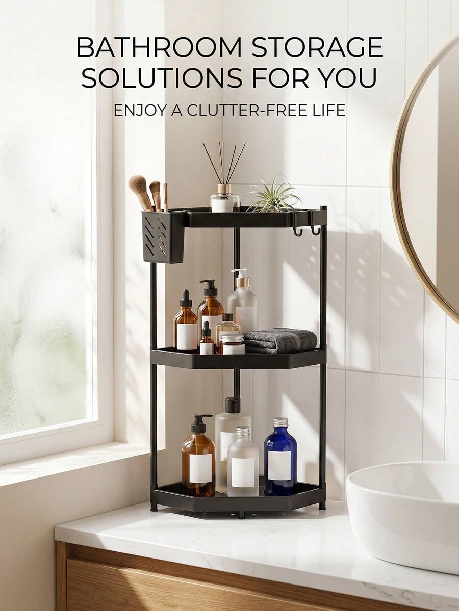 1 pieza Organizador de cocina de 2/3 niveles, Estantería triangular para especias de encimera, Estantería de almacenamiento en esquina, Organizador de baño - Estante de almacenamiento - Ver 1