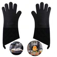 OVEN GLOVES SILICONE FINGERS GRILL KITCHEN OVEN 2 PCS HEAT RESISTANT - 黑色 - 查看 1