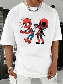Men's MARVEL Spider-Man Cotton T-Shirt, Graphic Tee, Summer Casual Streetwear Outfit,Mens Fashion - trắng - Xem 1