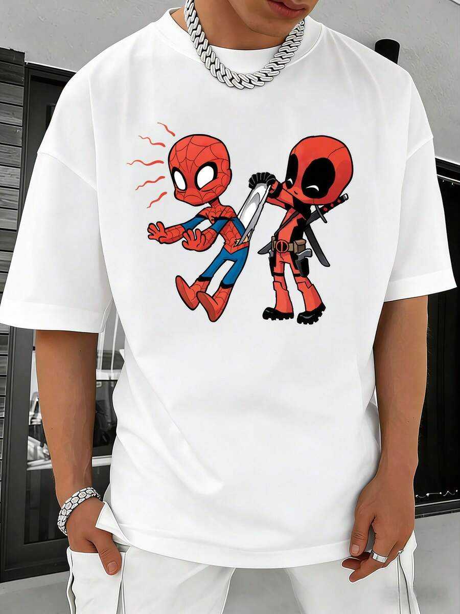 Men's MARVEL Spider-Man Cotton T-Shirt, Graphic Tee, Summer Casual Streetwear Outfit,Mens Fashion - trắng - Xem 1