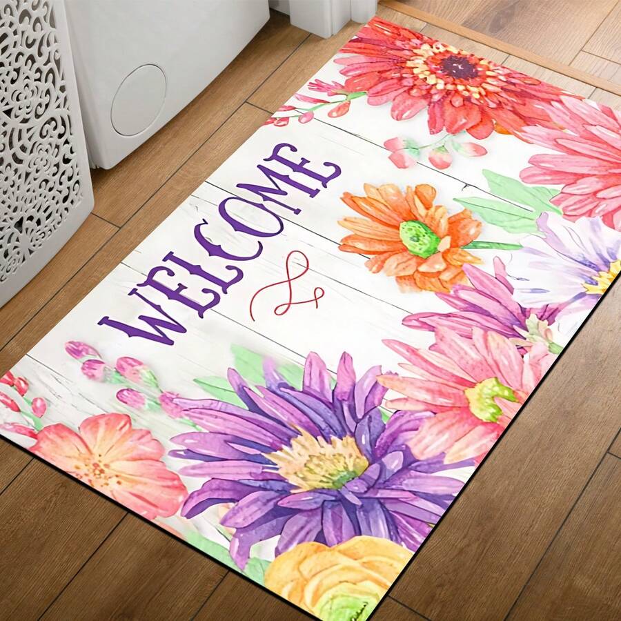 1件花卉圖案印花矽膠地毯,易於清潔,3D印花長方形,適用於玄關、客廳、廚房、臥室、走廊、浴室、洗衣房 - 聚酯纖維地毯,適用於室內外家居裝飾 - 彩色 - 查看 1