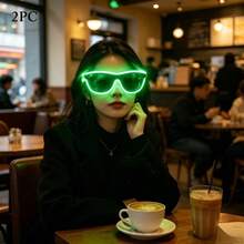 2 sets de gafas LED de colores brillantes, gafas fluorescentes para fiestas, diseño de luz segmentada multicolor, accesorio esencial para festivales de música EDM, Halloween y eventos de cosplay (baterías no incluidas) - 2 paquetes de gafas luminosas - Ver 6