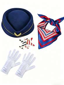 Cosplay萬聖節空服員機長服裝派對帽手套圍巾道具 - 彩色 - 查看 15