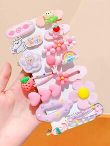 14pcs/Set Pinces à frange mignonnes de dessin animé, combinaison de couleurs fraîches de ton jaune avec des éléments de chat, ours en peluche, fleurs, couleurs vives et douces, convenant pour les chignons, les couettes ou les coiffures décontractées - Pour les femmes et les filles, convenant pour le quotidien, les rendez-vous, l'école, les vacances, la plage, les fêtes, les vacances, les cadeaux, la saison des remises de diplômes, barrettes à cheveux, pinces à cheveux - Multicolore - Voir 7
