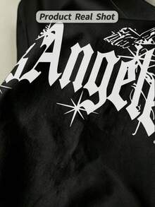 Soft, Casual Short-Sleeved, Crew-Neck T-Shirt For Girls With A Gothic Los Angeles Print, Ideal For Spring And Summer. White - Black - View 3