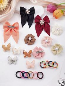 167pcs Vintage Soft Girl Ins Style Hair Accessories Set, Includes Rhinestone Pearl Bow Hair Clips, Printed Butterfly Hair Clips, Pearl Flower Hair Clips, High Elastic Hair Ties, Multi-Style Combination, Non-Damaging Design, Suitable For Daily Wear, Outings, Parties - Multicolor - View 8