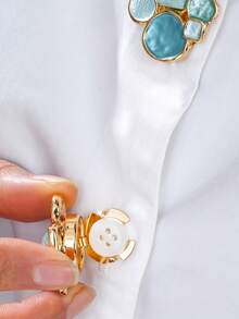 Cring Coco 2 Packs Women's Light Luxury Button Covers, Puppy Paw-Shaped Zinc Alloy With Glass Inlay Detachable Shirt Cufflinks Decorative Buttons, Metal Shirt Decorative Detachable Sew-Free Clips, Minimalist Versatile Suit Cuff Buttons, Exquisite Commuter Daily Wear Jewelry - Lake Blue - View 8