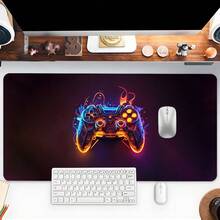 1pc Oversized Extended Neon Game Controller Illustration Mouse Pad, With Non-Slip Rubber Base, Washable Stitched Edges, Suitable For Gaming Setup And Home Office, Ideal Gift For Esports Enthusiasts, Gamers And Design Lovers - View 1