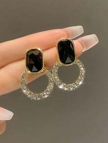 Rhinestone Decor Earrings - Black - View 6