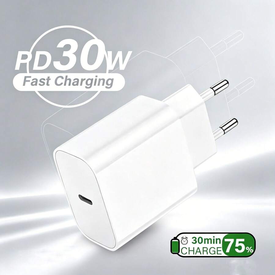 30W EU Plug Charger, High-Efficiency Durable Fast Charging Adapter Suitable For Travel, Office, Dorm, Home, Compatible With IPhone 17 Pro Max/17 Pro/17/Air/17/15/16/14/13/12/11/XS/XR/8/7/6, Phones And Laptops - EU C Type Plug(220-240V) - View 1