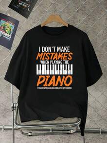Divergent T-Shirt For Men With Piano Graphics, Autunno, Fabric Of High Quality, Vestibilità Comfortable, Casual, Traspirante. - Black - View 2