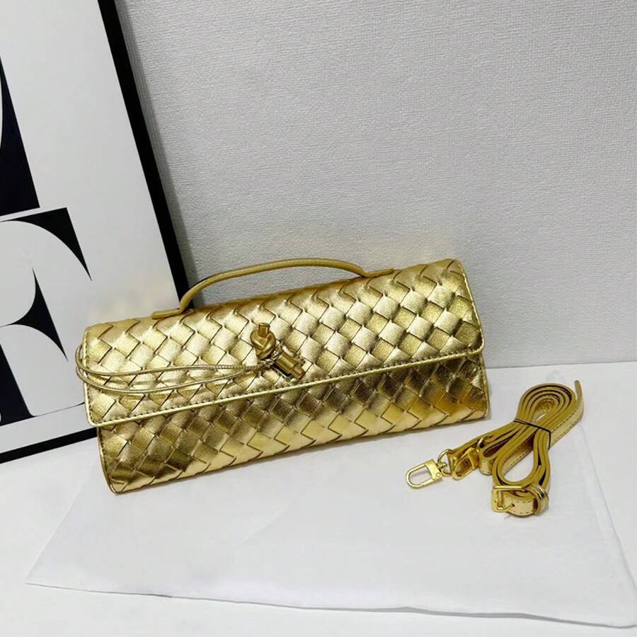 Bolso de mujer de cuero genuino hecho a mano BV Bottega Bang Bang de Andiamo Clutch Campana. Bolso baguette de cuero suave artesanal más vendido, bolso acordeón cuadrado horizontal, bolso de mano de color sólido, bolso bandolera para mujer. - Morado - Ver 1