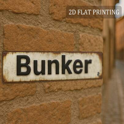 2D Flat Design, 1 Inch "Bunker" Theme Wall Decor - Heavy Metal Sign For Military Enthusiasts, Suitable For Cave, Garage, Basement, Tactical Room - High Definition Indoor/Outdoor Decoration (16 In X 4 In), 2D Flat Style (Random Style)