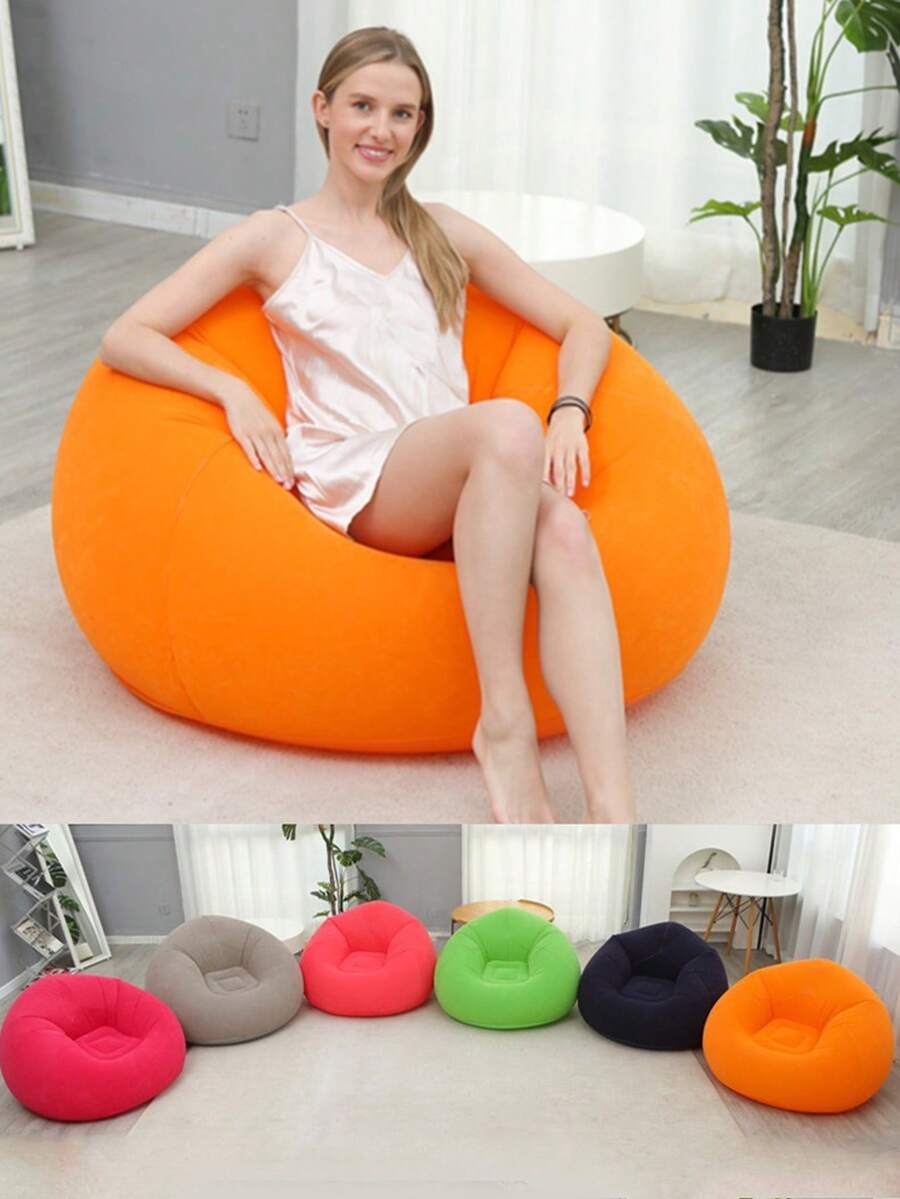 1pc Inflatable Slouchy Sofa, Single Person Bedroom/Balcony Lounger, Outdoor Camping Portable Inflatable Chair - Multicolor - View 1