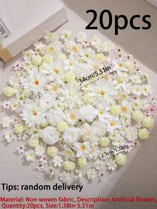 20件白色人造花 - 仿真花，適用於DIY花環、婚禮花束、派對裝飾、家居中心裝飾、母親節/返校日/情人節禮物，全年可用 - 白色系 - 查看 10
