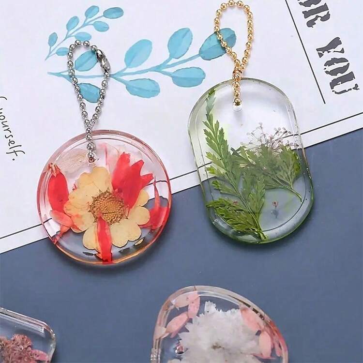 6 khuôn silicon để tự làm mặt dây chuyền móc khóa, khuôn nhựa epoxy pha lê để làm mặt dây chuyền tròn/chữ nhật và trang sức. - Trắng - Xem 7