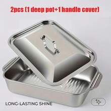 2-Piece Set: 1 Deep Pot + 1 Stainless Steel Rectangular Baking Pan With Handle Lid - Large Durable Stainless Steel Baking Pan - Thickened Rectangular Baking Pan, Perfect For Grilling, Ideal For Outdoor BBQ, Camping And Oven Cooking - Great Choice For Holiday Gatherings - A - View 6