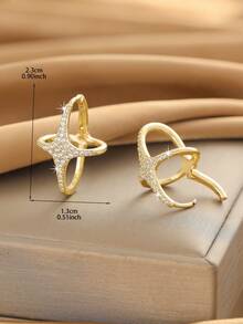 1 Pair Minimalist Design Fashionable Elegant Four-Pointed Star Hoop Earrings, Versatile Commuter Earrings For Women & Girls, Daily Wear - Multicolor - View 4