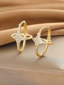 1 Pair Minimalist Design Fashionable Elegant Four-Pointed Star Hoop Earrings, Versatile Commuter Earrings For Women & Girls, Daily Wear - Multicolor - View 6