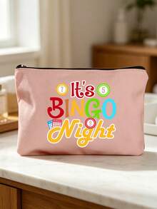 "Bingo"字母印花旅行盥洗包，卡通趣味多功能帆布包，充電器收納包，旅行化妝必需品包：女性旅行必需品包，中性拉鍊包，化妝品、彩妝和輕便旅行必需品，適合青少年、生日和旅行配件，節日禮物，母親節禮物 - 彩色 - 查看 9