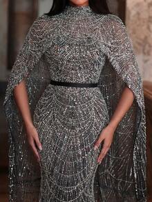 Faeriesty Women's Luxury Evening Gown - Sparkling Sequin Flared Mermaid Hem Dress, Suitable For Weddings And Red Carpet Events - 黑色 - 查看 4