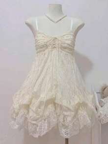 Retro Cute Lolita Dress Women Japanese Sweet Lace Bow Ruffle Cake Dresses Harajuku Y2k Slim Bandage Summer 2026 Kawaii Elegant Party Wear - 12191 米色 - 查看 12