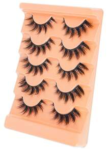 5 Pairs Fluffy Manga Lashes, 6-16mm Gradient Length False Eyelashes, Soft Lightweight Lashes With Solid Band, Natural To Dramatic Reusable Eyelashes, Eye Enlarging Lashes For Beginners - Black - View 5