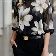 Fengyu Women's Clothing Store  Camisa de mujer con estampado floral de cuello redondo, versátil y casual para uso diario - Morado - Ver 4