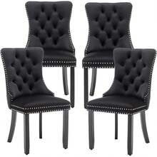 Mid Century Modern Dining Chair Set Of 4 Velvet Upholstered Dining Room Chair Farmhouse Dining Accent Chairs With High Back And Nailhead Trim For Kitchen, Living Room, Bedroom (Black) - Black - View 5