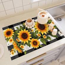 1pc Dish Drying Mat, Coffee Machine Mat, Kitchen Counter Draining Pad, Highly Absorbent & Quick Dry, Black & White Checkered Sunflower & Bee Pattern, Suitable For Dining Table, Cafe, Bar Counter, Bowls & Utensils Drying, Multi-Purpose Drainage Mat, Home Gift, Tabletop Decor - XYLSD-406 - View 6