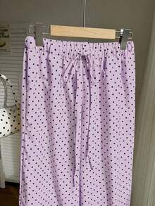 Pantalones anchos de punto con cordón y lunares marrones, adecuados para el invierno, la Navidad y el Año Nuevo, conjunto de otoño/invierno para mujer - Lila Púrpura - Ver 5