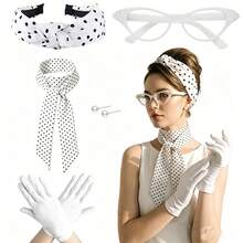 Conjunto de 5 Peças Coleção de Acessórios Femininos Vintage dos Anos 1940 | Tiara de Poá para Festa de Baile dos Anos 1950, Colar, Brincos, Óculos de Fantasia, Conjunto de Lenço de Cor Sólida, Óculos Gatinho Estilo Vintage, Tiara de Poá com Colar e Brincos - Perfeito para Festas e Eventos com Tema Vintage, Presentes de Fantasia para Feriados, Tiara de Poá Vintage com Lenço, Óculos de Fantasia, Conjunto de Brincos, Acessórios de Festa Cos Vintage Americano dos Anos 50, Halloween - Multicolorido - Visão 11