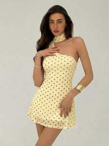 Vestido casual mini de lunares para mujer, adecuado para fiestas y salidas 83SN - Amarillo claro - Ver 4