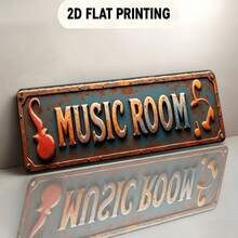 Vintage Music Theme 2D Wall Decor With "Music Room" Text And Guitar Note Pattern - Suitable For Retro Metal Wall Hanging Plaque In Dining Room, Easy Installation Without Tools, Great Gift Choice, 2D Flat Design (Random Style) - A - View 7