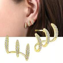 Pendientes elegantes decorados con garra de rhinestone - Accesorio diario hipoalergénico y de moda, regalo de combinación perfecto - Plateado - Ver 10