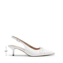 Womens Slingback Kitten Heels, Pointed Toe 2.17 Inch Low Bow Dress Shoes All Day Wear Comfortable Formal Wedding Pumps - 白色 - 查看 5