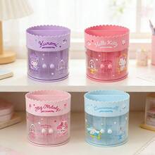 Miniso Sanrio Characters Colorful Afternoon Tea Double Door Rotating Box Cinnamoroll&Hello Kitty&My Melody&Kuromi, Sturdy Material Smooth Rotation, Double Door Storage, Creative Desktop Decor (1 PC) - Multicolor - View 1