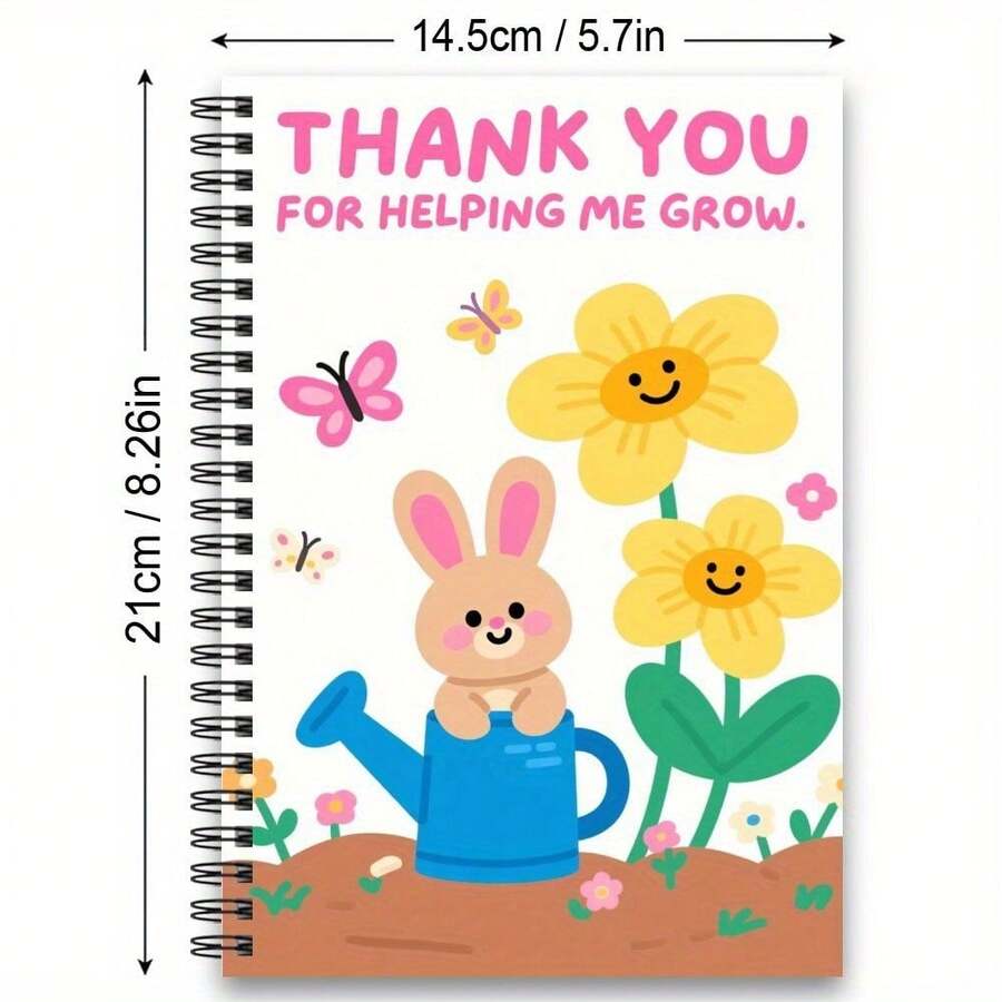 1pc Spiral Bound Notebook With Cute Rabbit In Teapot Design, Vibrant Floral & Butterfly Theme, Ideal For Inspirational Writing, Suitable For School Or Office Use, Unique Gift For Friends And Colleagues, Lined Pages - K - View 1
