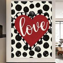 Enmarcado Póster plano 2D de corazón  |  de lunares negros, pieza de arte mural moderna, regalo de San Valentín, ideal para el hogar, dormitorios y decoración de bodas. - Enmarcado - Ver 4