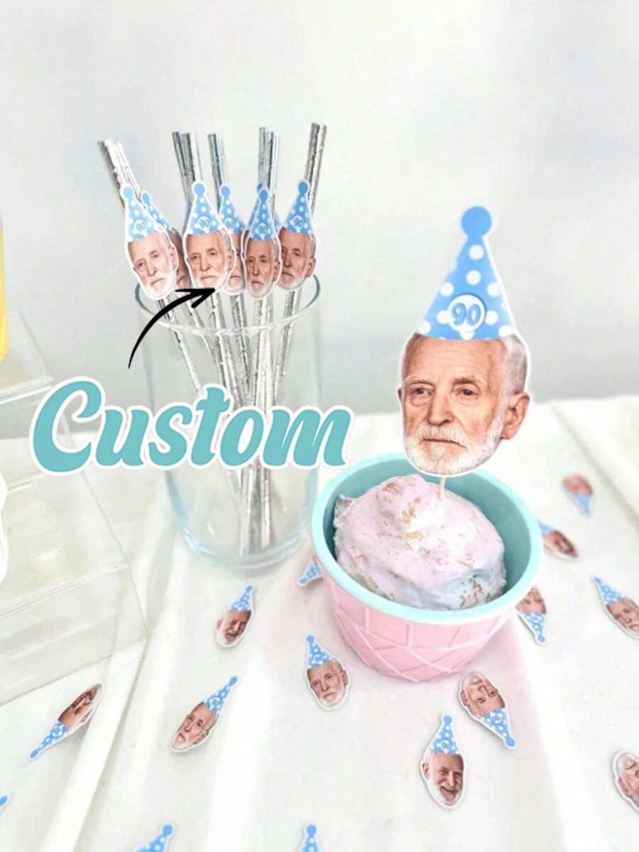 Personalized Photo Straws, 40-90 Years Old Birthday Decoration - Customized Photo Straws - 95th Birthday Tableware Decoration - Fun Birthday Straws, Multi-Functional, Decorative, Reusable, Ideal Gift For Men, Women, Boyfriend, Father - Multicolor - View 1