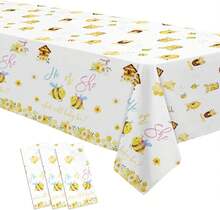 FVABO What Will It Bee Gender Reveal Party Supplies Tablecloth, 3pcs Disposable He Or She Bumble Bee Gender Reveal Decorations Tablecover For Baby Shower, 86in X 55in - White - View 1
