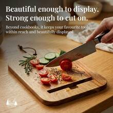 Wood Cookbook Stand For Kitchen Counter - Reversible Wooden Recipe Book Holder Stand With Cooking Measurement Conversion Card - Gift-Ready Adjustable Tablet Cook Book Holder With Charging Cable Slot - Modern Classic - View 7