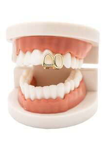 1pc Removable Hip-Hop Style Double Hollow Tooth Grillz Teeth Decoration For Women And Men - Gold - View 5