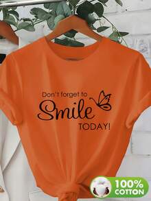 Summer Cotton T-Shirt 2026,T-Shirt Com Slogan Motivacional 100% Puro "Sorria! Presenting The Phrase "N￣O Esque ￧ The Ace Of Smiling TODAY! Along With A Butterfly Design, Bringing Positive Energy! The Fabric Is Soft, Gentle On The Skin And Breathable, Suitable For All Seasons. ￧ ￵ Es 5DSW - trái cam - Xem 1