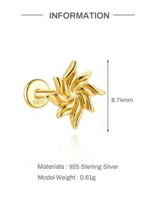 EleRunis 1 Peça Joia Fina de Uso Diário em Prata Esterlina 925 com Desenho Espiralado de Estrela para Cartilagem, Hélice, Piercing Rosqueado, para Casamento, Festa, Noivado, Aniversário, Dia dos Namorados - Dourado - Visão 7