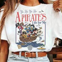 Disney Women's Loose T-Shirt 1PC Licensed "Yo Ho Yo Ho A Pirate's Life For Me Mickey & Friends Pirate Ship" Cartoon Printed Oversized T‑Shirt, Short Sleeve Tee For Disney Travel, Vacations & Theme Parks. 2026 New Style, Ideal For Family Outings & Matching Outfits, Unisex For All Ages. High‑Quality Cotton Fabric, Soft & Breathable. Retro Nautical Pirate Ship & Ocean Wave Scene Print Design, The Best Gift For Disney Fans & PiratesoftheCaribbean Vacation Lovers. - trắng - Xem 7