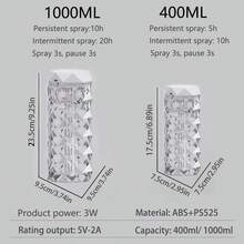 This USB-Powered Large Capacity Acrylic Crystal Humidifier Can Be Used As A USB Night Light, Desk Lamp, And Crystal Atmosphere Light. It Is Also A Small Essential Oil Diffuser Suitable For Bedroom And Home Use (Please Do Not Use Oil-Based Perfumes Or Fragrances). The Lid Is Not Waterproof. 7-Color RGB Auto-Changing, Long Press To Lock The Color. - 白色 - 查看 7